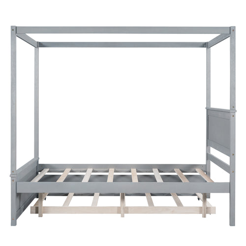 1st Choice Wood Canopy Bed with Trundle Bed Full Size Canopy Platform