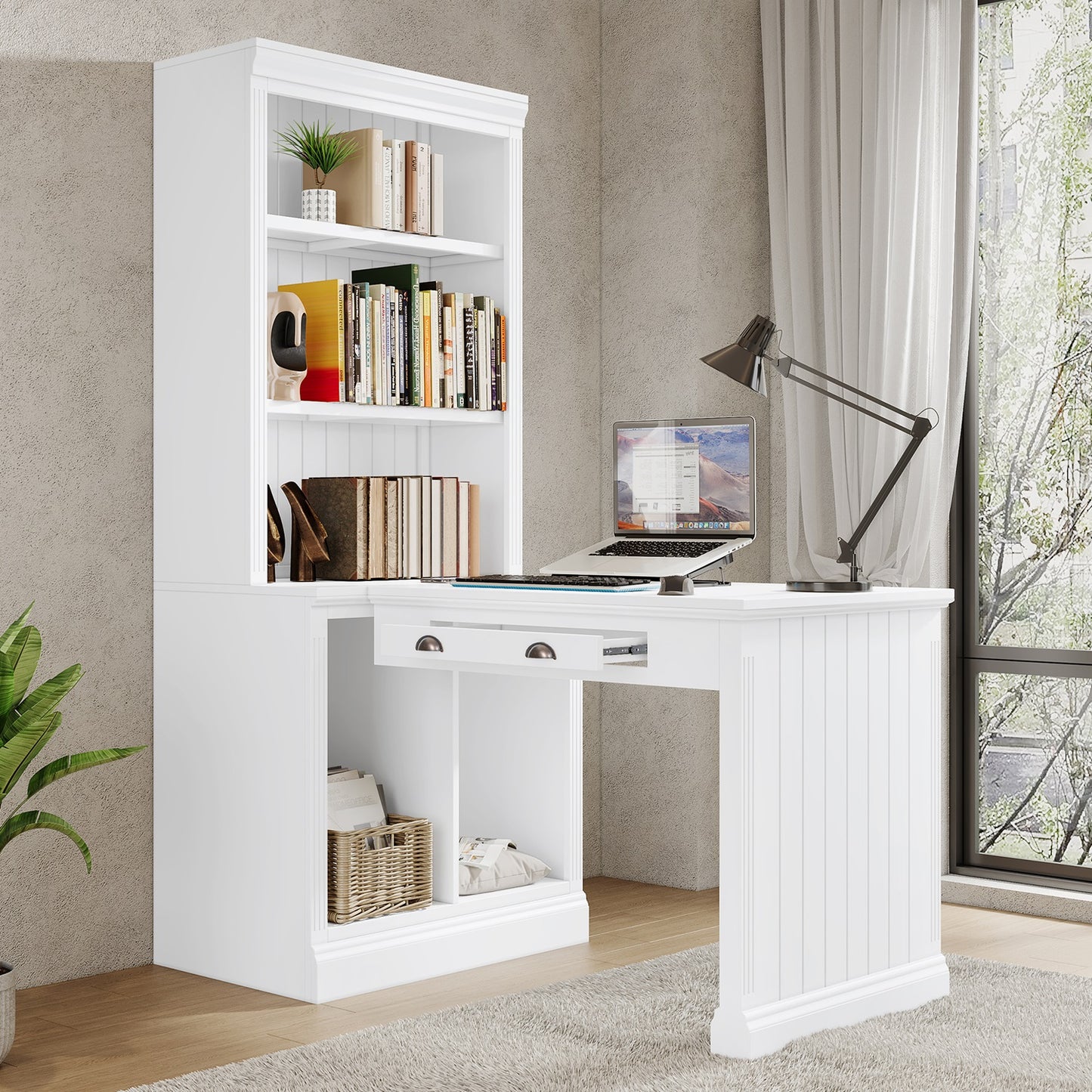 1st Choice Elegant 3-Piece Bookcase and Writing Desk Set in pristine white