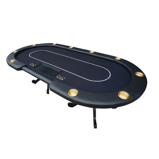 96' Poker Table for Texas Holdem Casino Game Premium Aura Oval with Waterproof Felt Cup Holders Chips Tray Drop Box Black