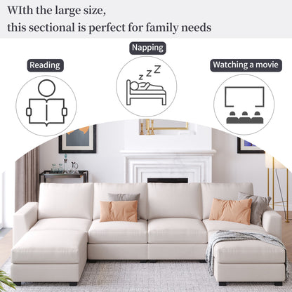 1st Choice 3 Pieces U shaped Sofa with Removable Ottomans in Beige