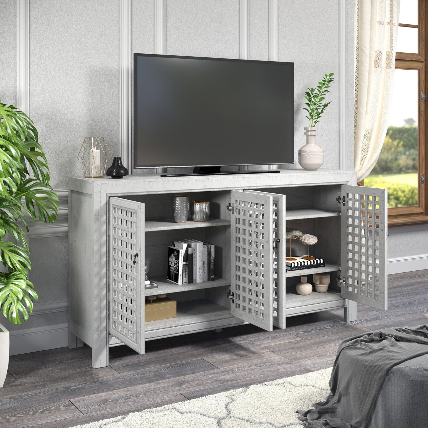 1st Choice Contemporary Rio 4 Door Accent Living Room Cabinet in Gray