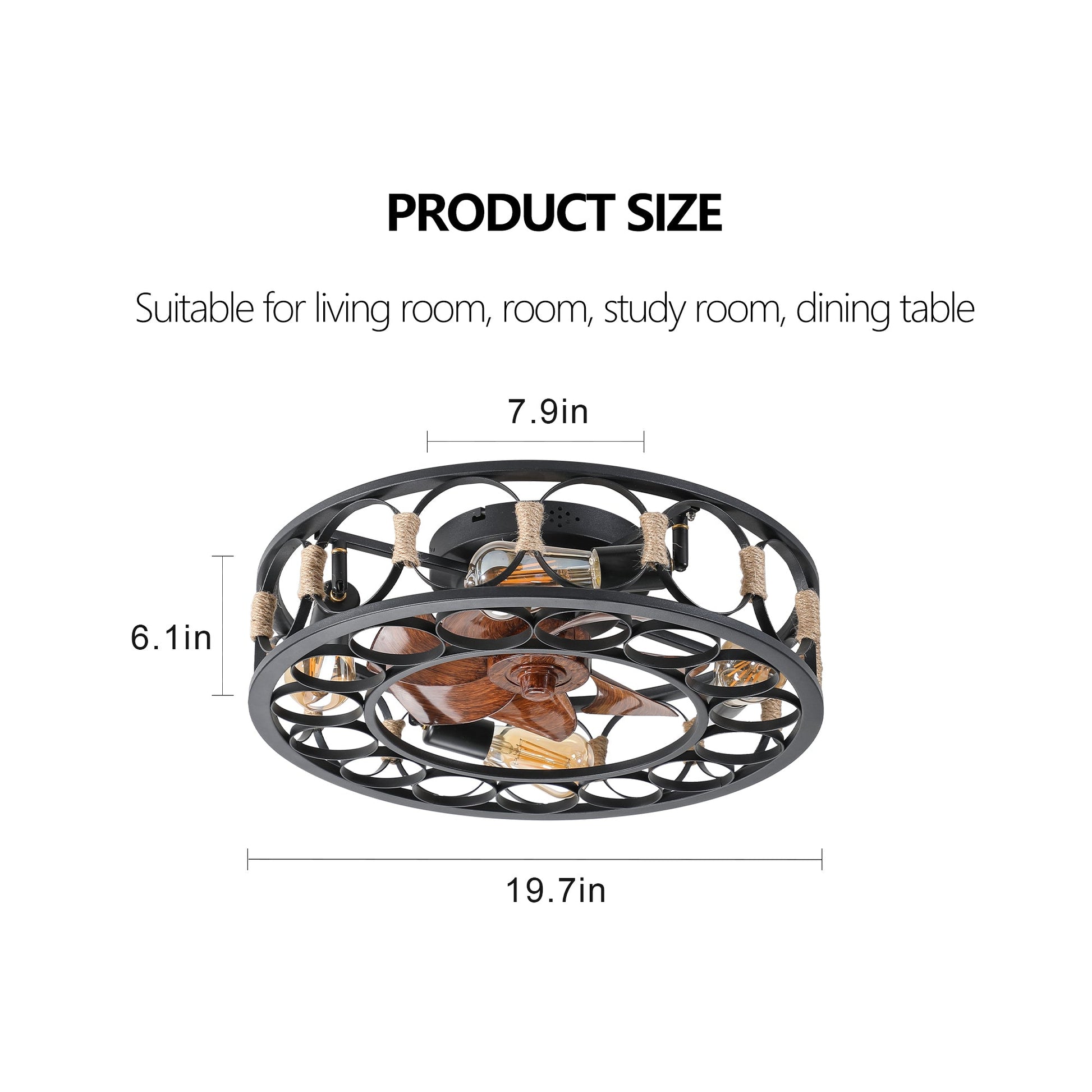 Caged Ceiling Fan with Lights Remote Control, Low Profile Flush Mount Farmhouse Modern Ceiling fans, 6 Speeds Reversible Blades, 5 LED Bulbs Include(Black) - 1st Choice Furniture Direct