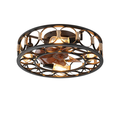 Caged Ceiling Fan with Lights Remote Control, Low Profile Flush Mount Farmhouse Modern Ceiling fans, 6 Speeds Reversible Blades, 5 LED Bulbs Include(Black) - 1st Choice Furniture Direct