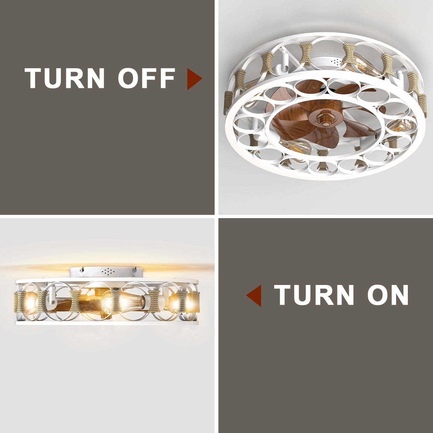 Caged Ceiling Fan with Lights Remote Control,Semi - embedded Modern Ceiling fans, 6 Speeds Reversible Blades, 4 LED Bulbs Include(White) - 1st Choice Furniture Direct