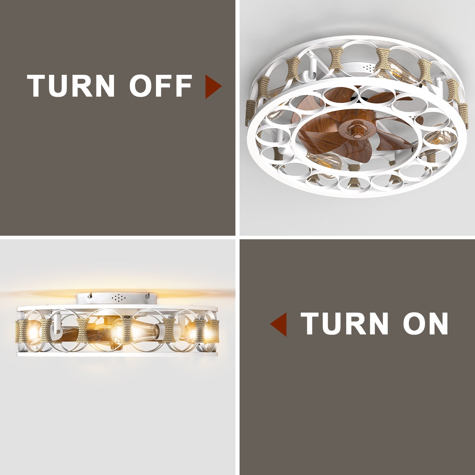 Caged Ceiling Fan with Lights Remote Control,Semi - embedded Modern Ceiling fans, 6 Speeds Reversible Blades, 4 LED Bulbs Include(White) - 1st Choice Furniture Direct