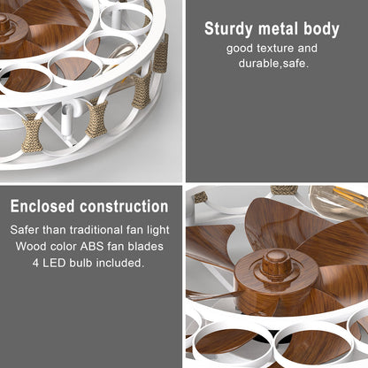 Caged Ceiling Fan with Lights Remote Control,Semi - embedded Modern Ceiling fans, 6 Speeds Reversible Blades, 4 LED Bulbs Include(White) - 1st Choice Furniture Direct