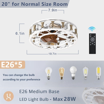 Caged Ceiling Fan with Lights Remote Control,Semi - embedded Modern Ceiling fans, 6 Speeds Reversible Blades, 4 LED Bulbs Include(White) - 1st Choice Furniture Direct