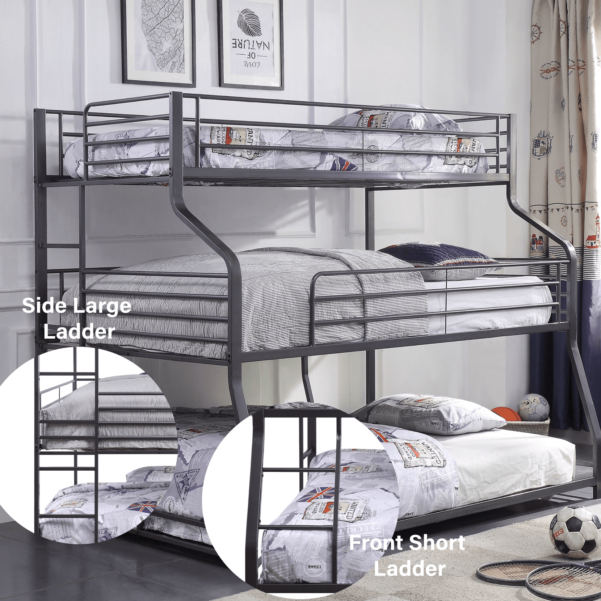 Caius II Gunmetal Finish Twin/Full/Queen Bunk Bed - 1st Choice Furniture Direct