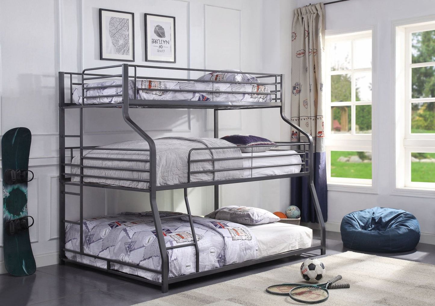 Caius II Gunmetal Finish Twin/Full/Queen Bunk Bed - 1st Choice Furniture Direct