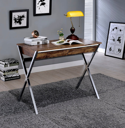 Callers Weathered Oak & Chrome Finish Writing Desk - 1st Choice Furniture Direct