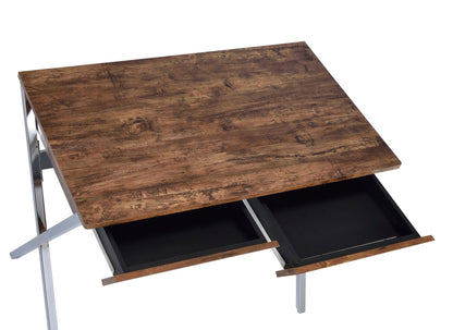 Callers Weathered Oak & Chrome Finish Writing Desk - 1st Choice Furniture Direct