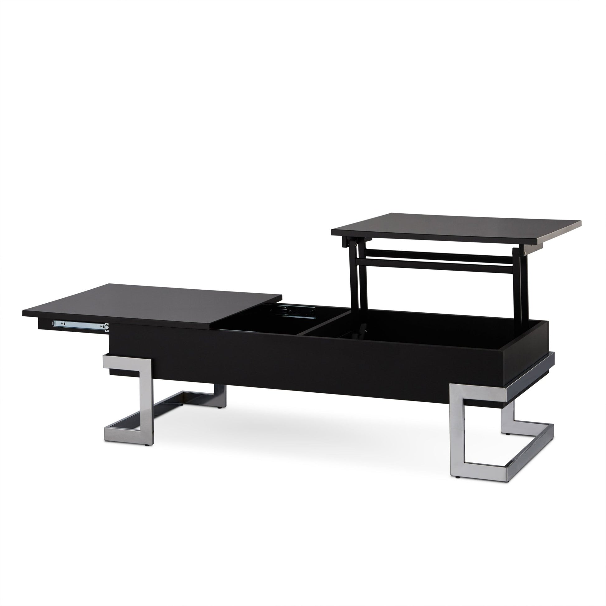 Calmam Black High Gloss & Chrome Finish Coffee Table with Lift Top and Hidden Storage - 1st Choice Furniture Direct