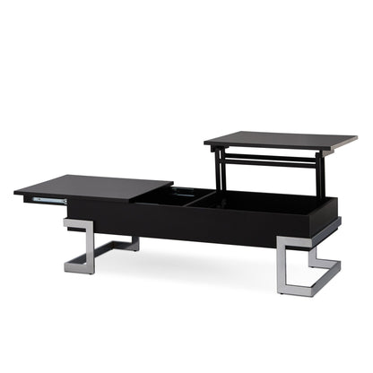 Calmam Black High Gloss & Chrome Finish Coffee Table with Lift Top and Hidden Storage - 1st Choice Furniture Direct