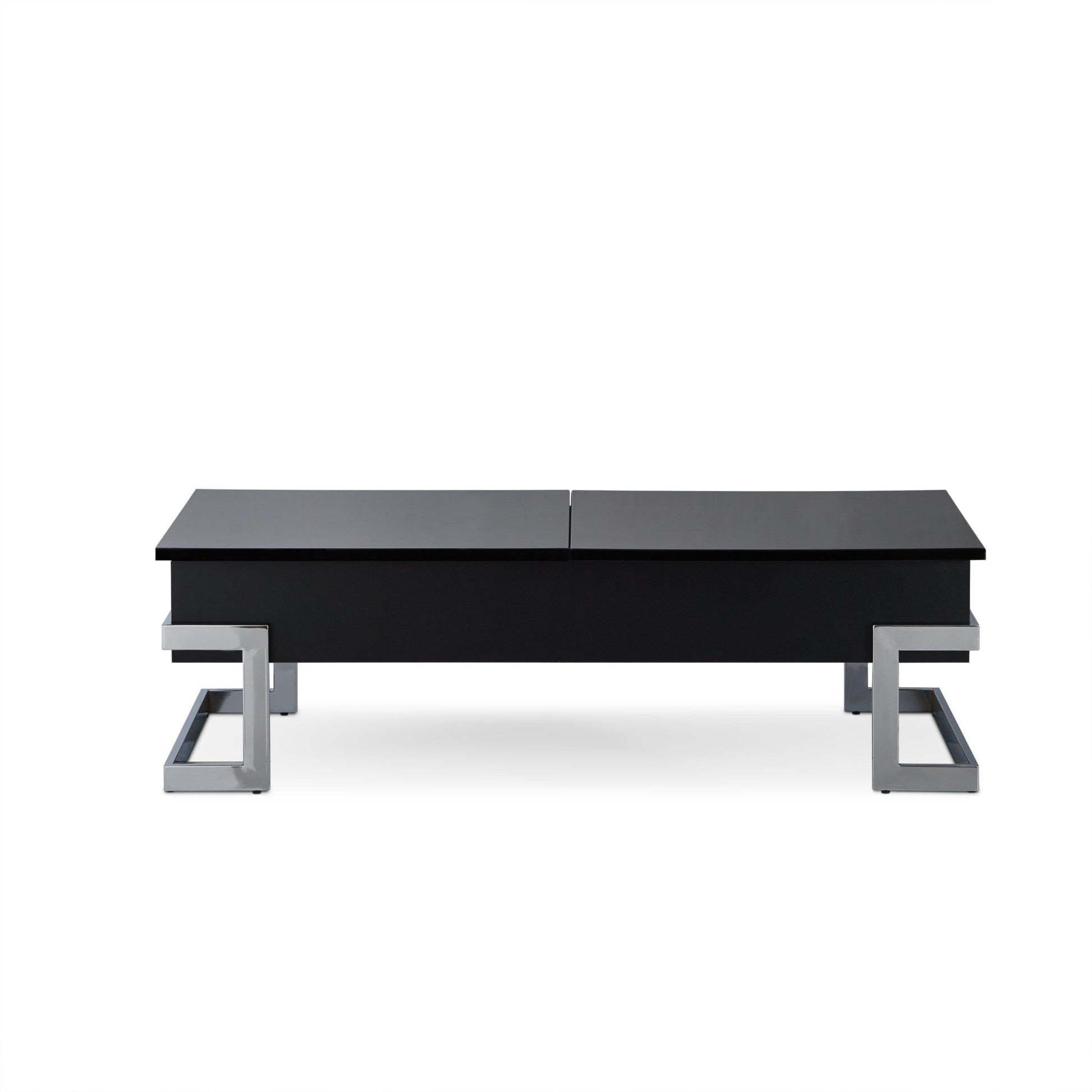 Calmam Black High Gloss & Chrome Finish Coffee Table with Lift Top and Hidden Storage - 1st Choice Furniture Direct