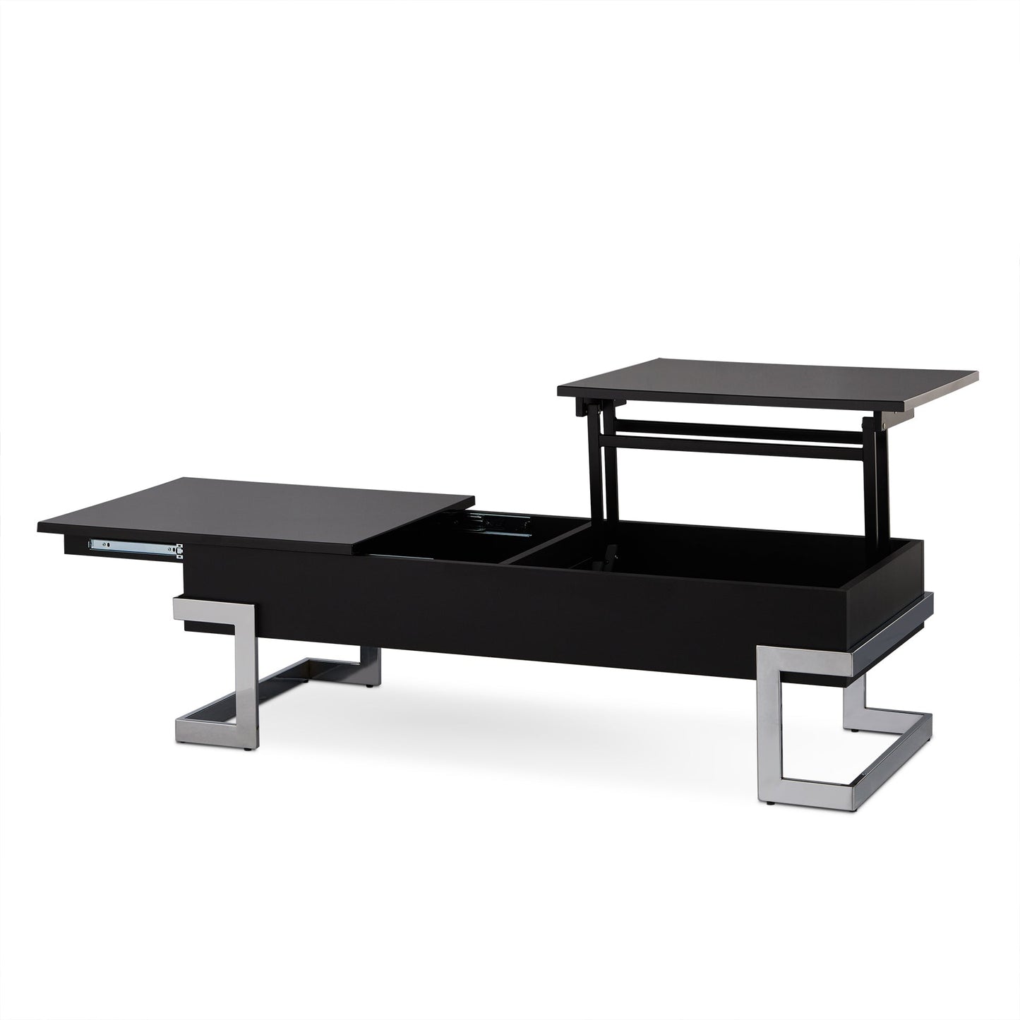 Calmam Black High Gloss & Chrome Finish Coffee Table with Lift Top and Hidden Storage - 1st Choice Furniture Direct