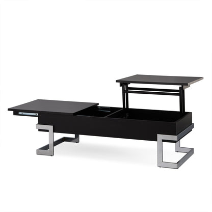 Calmam Black High Gloss & Chrome Finish Coffee Table with Lift Top and Hidden Storage - 1st Choice Furniture Direct