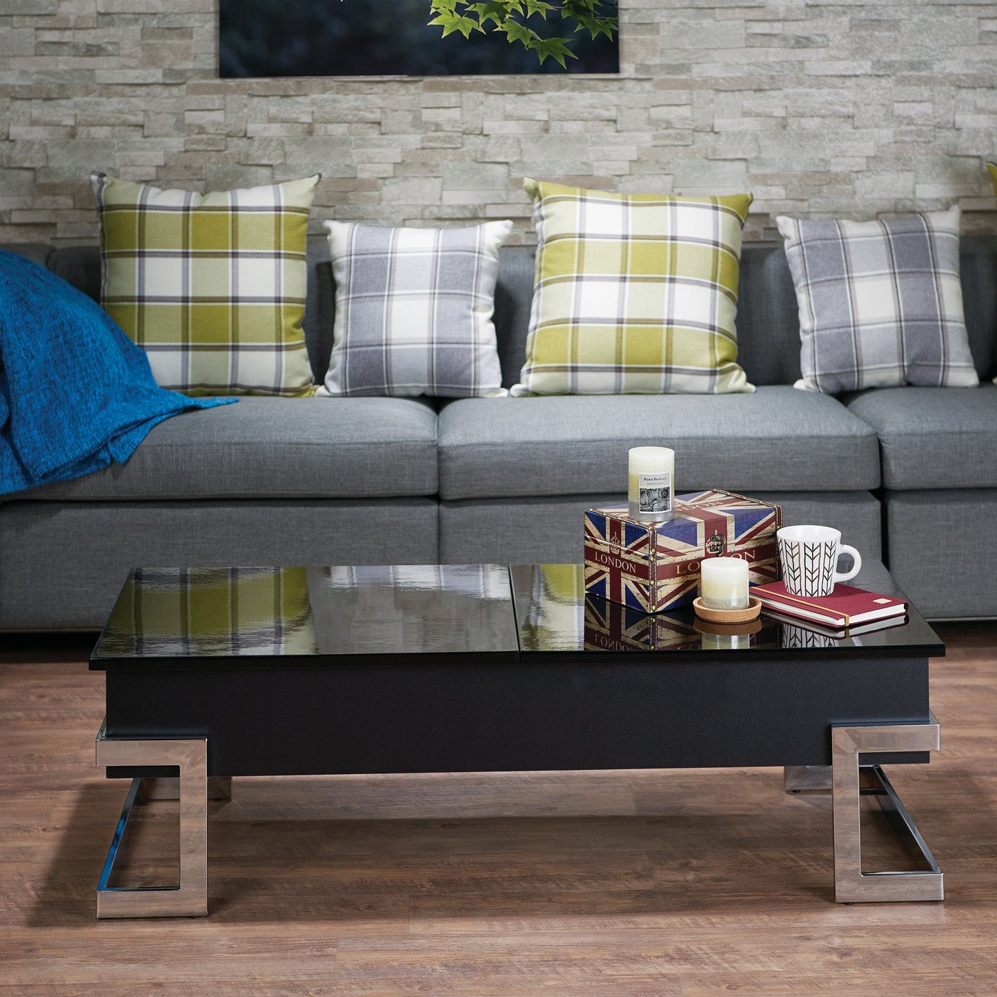 Calmam Black High Gloss & Chrome Finish Coffee Table with Lift Top and Hidden Storage - 1st Choice Furniture Direct