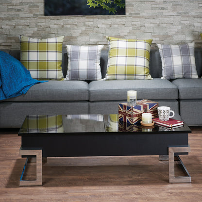 Calmam Black High Gloss & Chrome Finish Coffee Table with Lift Top and Hidden Storage - 1st Choice Furniture Direct