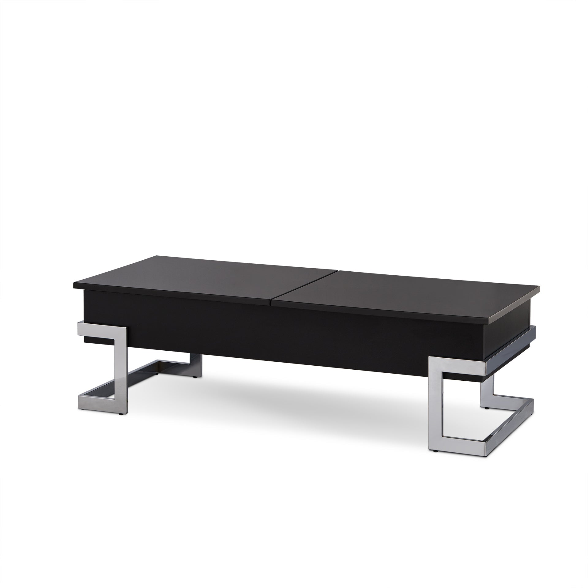 Calmam Black High Gloss & Chrome Finish Coffee Table with Lift Top and Hidden Storage - 1st Choice Furniture Direct