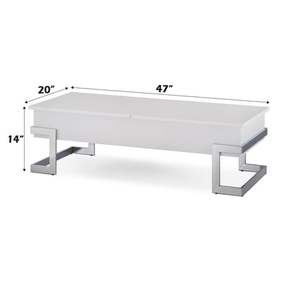 Calmam White High Gloss & Chrome Finish Coffee Table with Lift Top, Versatile Storage, Synthetic Wood - 1st Choice Furniture Direct
