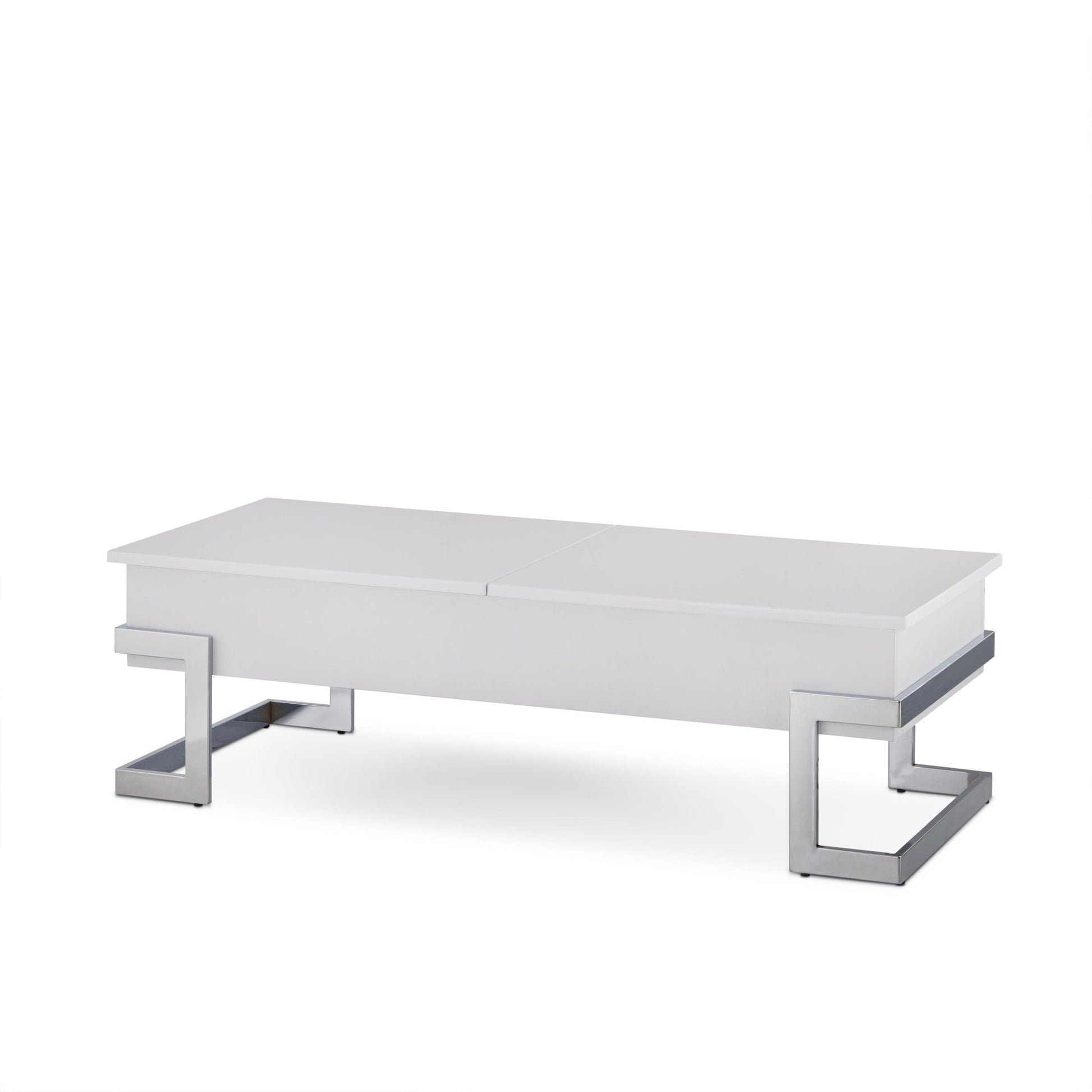 Calmam White High Gloss & Chrome Finish Coffee Table with Lift Top, Versatile Storage, Synthetic Wood - 1st Choice Furniture Direct