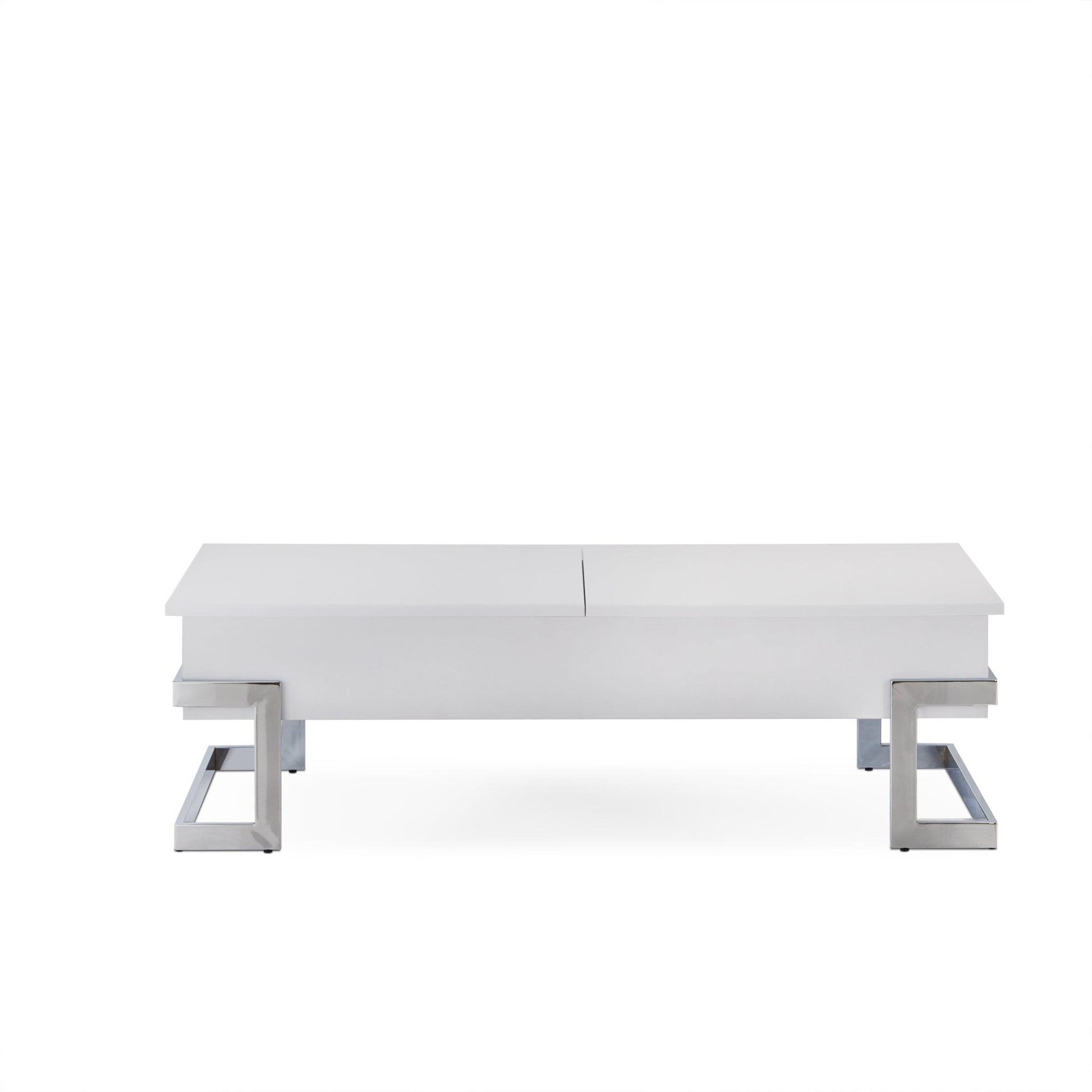 Calmam White High Gloss & Chrome Finish Coffee Table with Lift Top, Versatile Storage, Synthetic Wood - 1st Choice Furniture Direct
