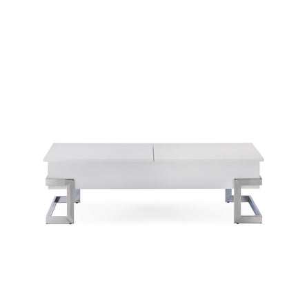 Calmam White High Gloss & Chrome Finish Coffee Table with Lift Top, Versatile Storage, Synthetic Wood - 1st Choice Furniture Direct