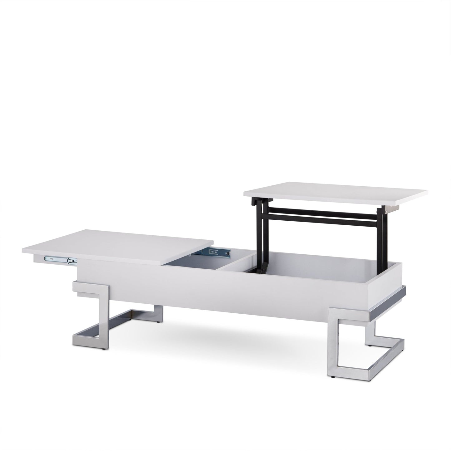 Calmam White High Gloss & Chrome Finish Coffee Table with Lift Top, Versatile Storage, Synthetic Wood - 1st Choice Furniture Direct