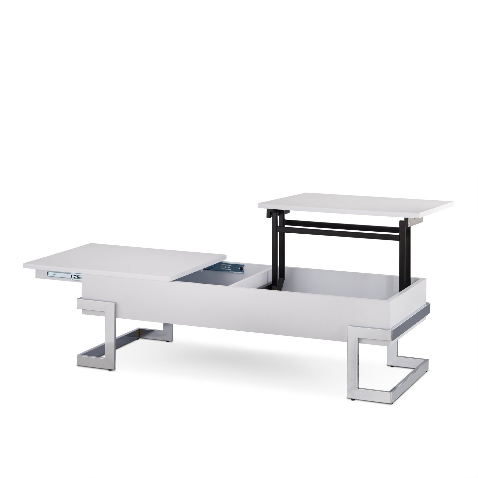 Calmam White High Gloss & Chrome Finish Coffee Table with Lift Top, Versatile Storage, Synthetic Wood - 1st Choice Furniture Direct