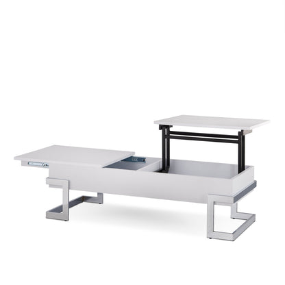 Calmam White High Gloss & Chrome Finish Coffee Table with Lift Top, Versatile Storage, Synthetic Wood - 1st Choice Furniture Direct