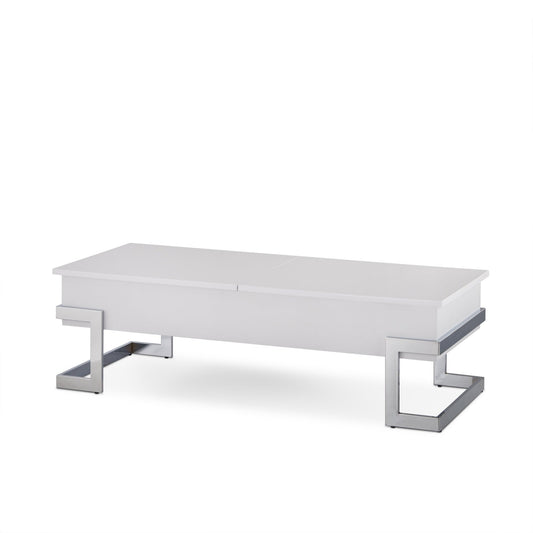 Calmam White High Gloss & Chrome Finish Coffee Table with Lift Top, Versatile Storage, Synthetic Wood - 1st Choice Furniture Direct