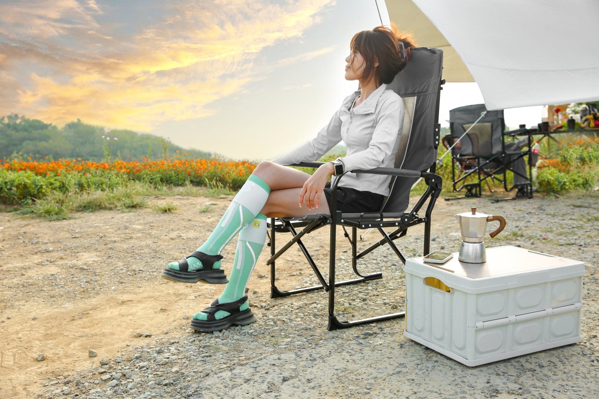 Camping Directors Chair, Heavy Duty,Oversized Portable Folding Chair with Side Table, Pocket for Beach, Fishing,Trip,Picnic,Lawn Grey - 1st Choice Furniture Direct