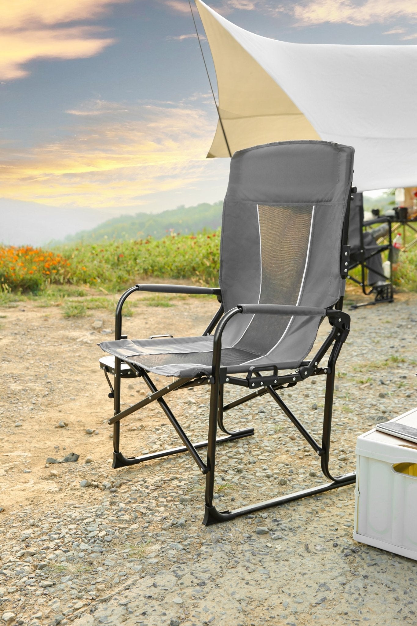 Camping Directors Chair, Heavy Duty,Oversized Portable Folding Chair with Side Table, Pocket for Beach, Fishing,Trip,Picnic,Lawn Grey - 1st Choice Furniture Direct