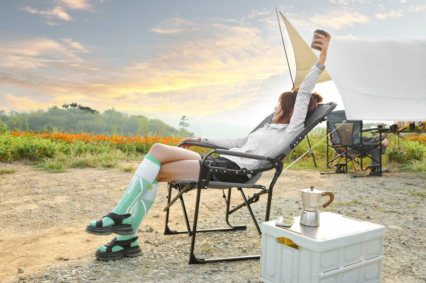 Camping Directors Chair, Heavy Duty,Oversized Portable Folding Chair with Side Table, Pocket for Beach, Fishing,Trip,Picnic,Lawn Grey - 1st Choice Furniture Direct