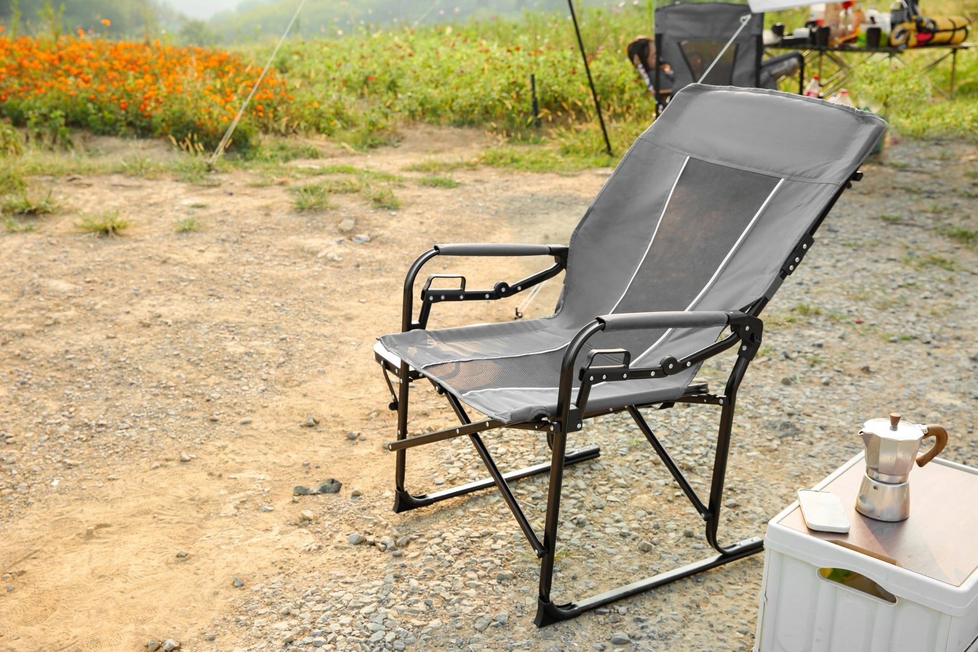Camping Directors Chair, Heavy Duty,Oversized Portable Folding Chair with Side Table, Pocket for Beach, Fishing,Trip,Picnic,Lawn Grey - 1st Choice Furniture Direct