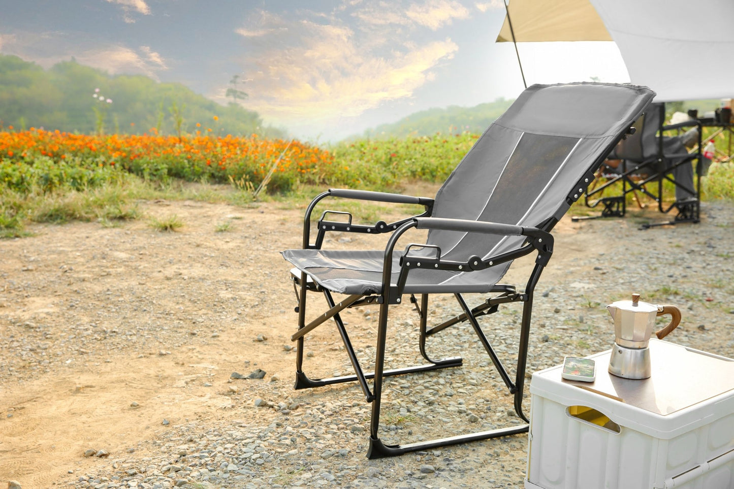 Camping Directors Chair, Heavy Duty,Oversized Portable Folding Chair with Side Table, Pocket for Beach, Fishing,Trip,Picnic,Lawn Grey - 1st Choice Furniture Direct