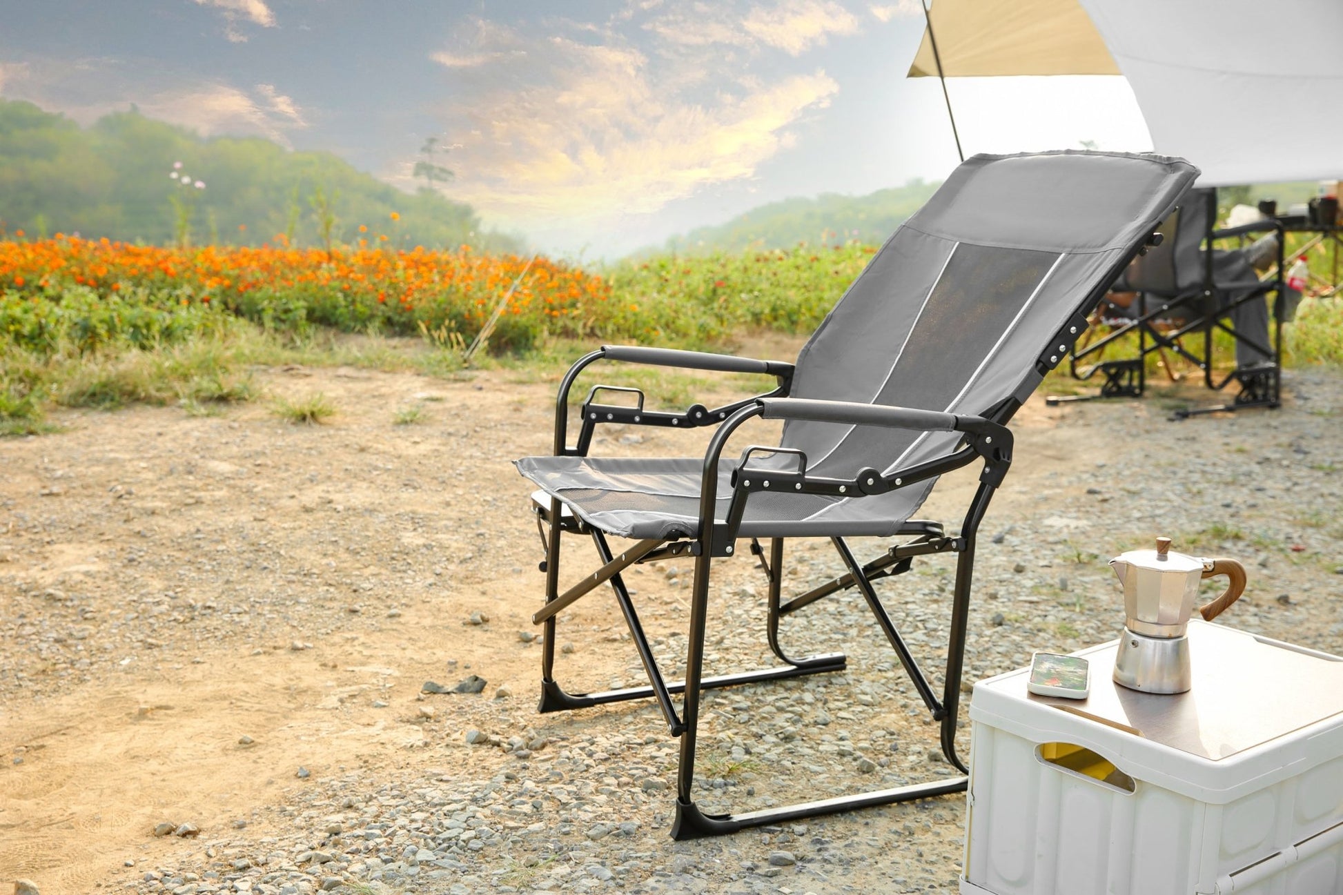 Camping Directors Chair, Heavy Duty,Oversized Portable Folding Chair with Side Table, Pocket for Beach, Fishing,Trip,Picnic,Lawn Grey - 1st Choice Furniture Direct