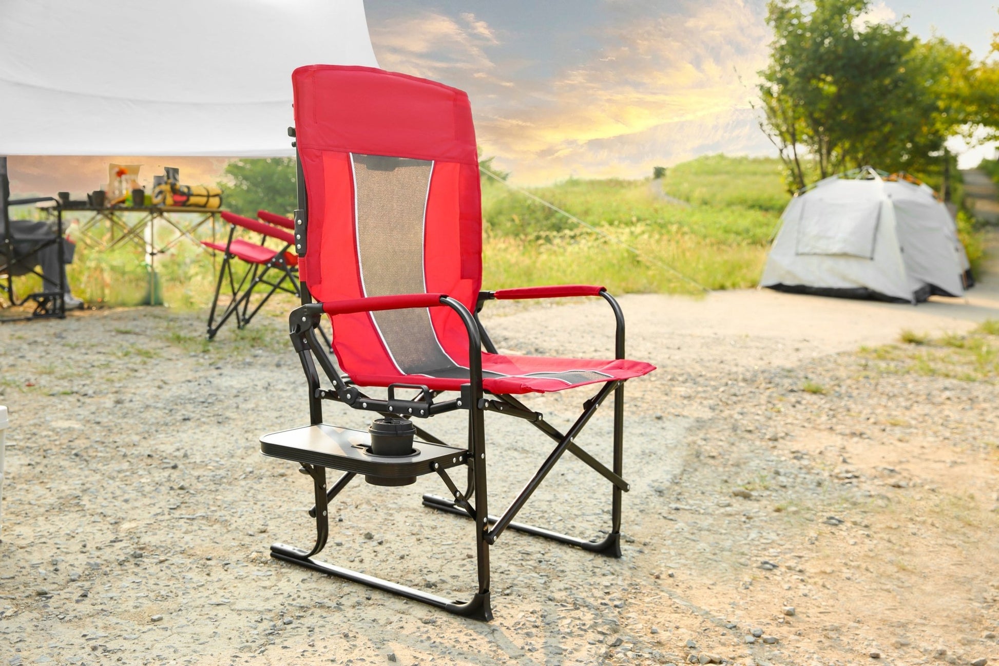 Camping Directors Chair, Heavy Duty,Oversized Portable Folding Chair with Side Table, Pocket for Beach, Fishing,Trip,Picnic,Lawn Red - 1st Choice Furniture Direct