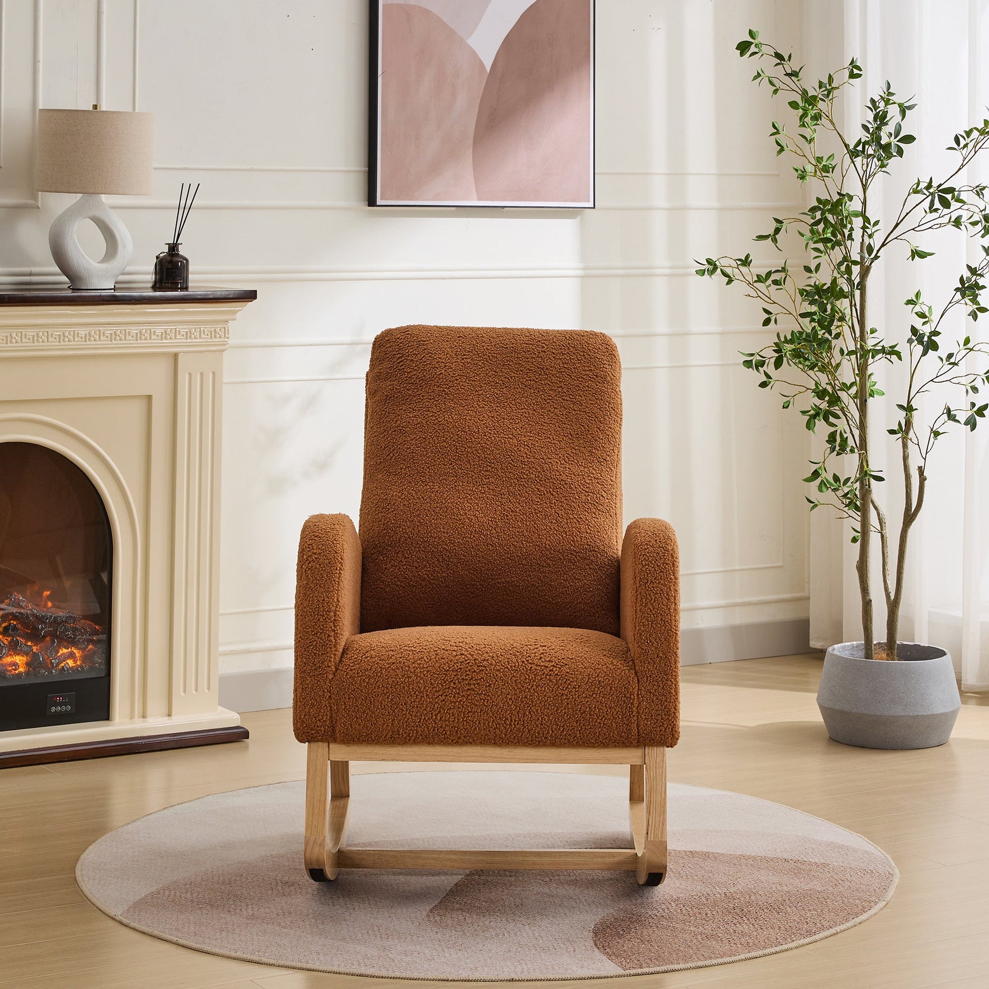 Caramel Sherpa Rocking Chair – Modern Nursery & Accent Glider Chair - 1st Choice Furniture Direct