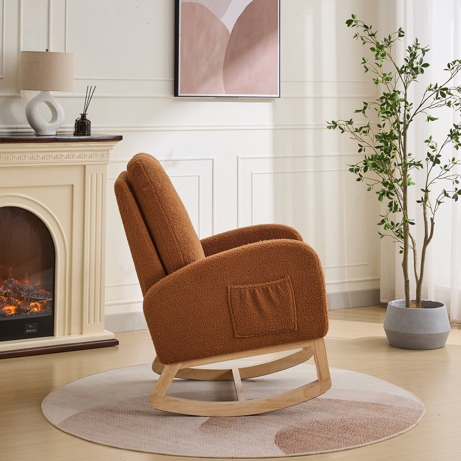 Caramel Sherpa Rocking Chair – Modern Nursery & Accent Glider Chair - 1st Choice Furniture Direct