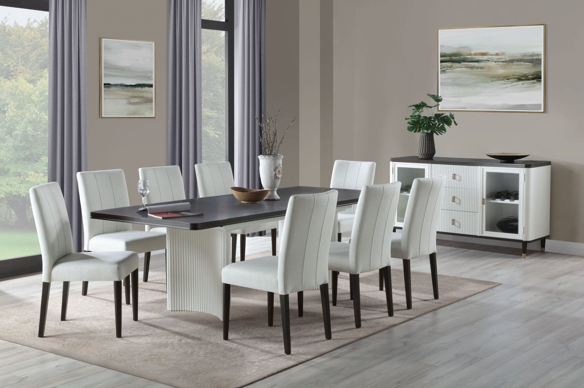 Carene White & Brown Finish Dining Table (With Leaf) - 1st Choice Furniture Direct
