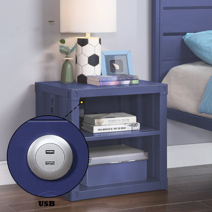 Cargo Blue Finish Nightstand W/USB - 1st Choice Furniture Direct