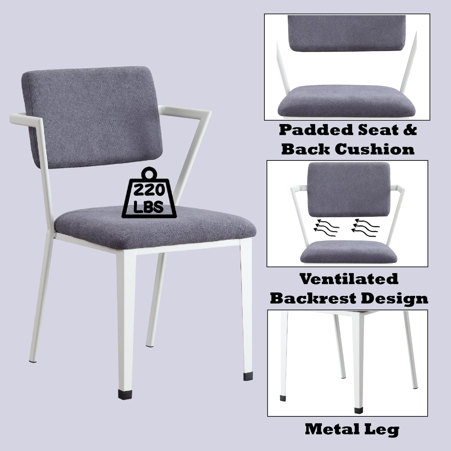 Cargo Gray Fabric & White Finish Office Chair - 1st Choice Furniture Direct