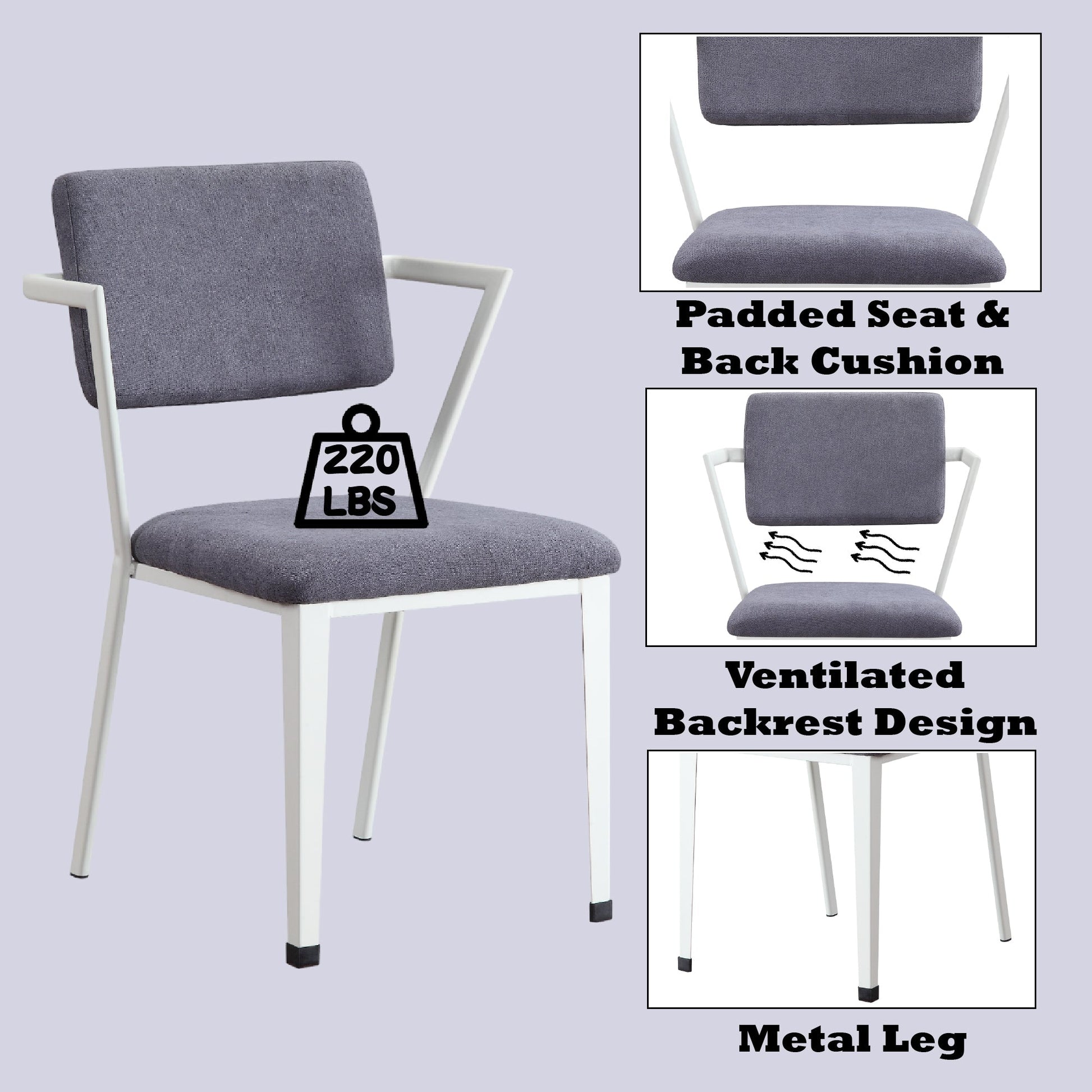 Cargo Gray Fabric & White Finish Office Chair - 1st Choice Furniture Direct