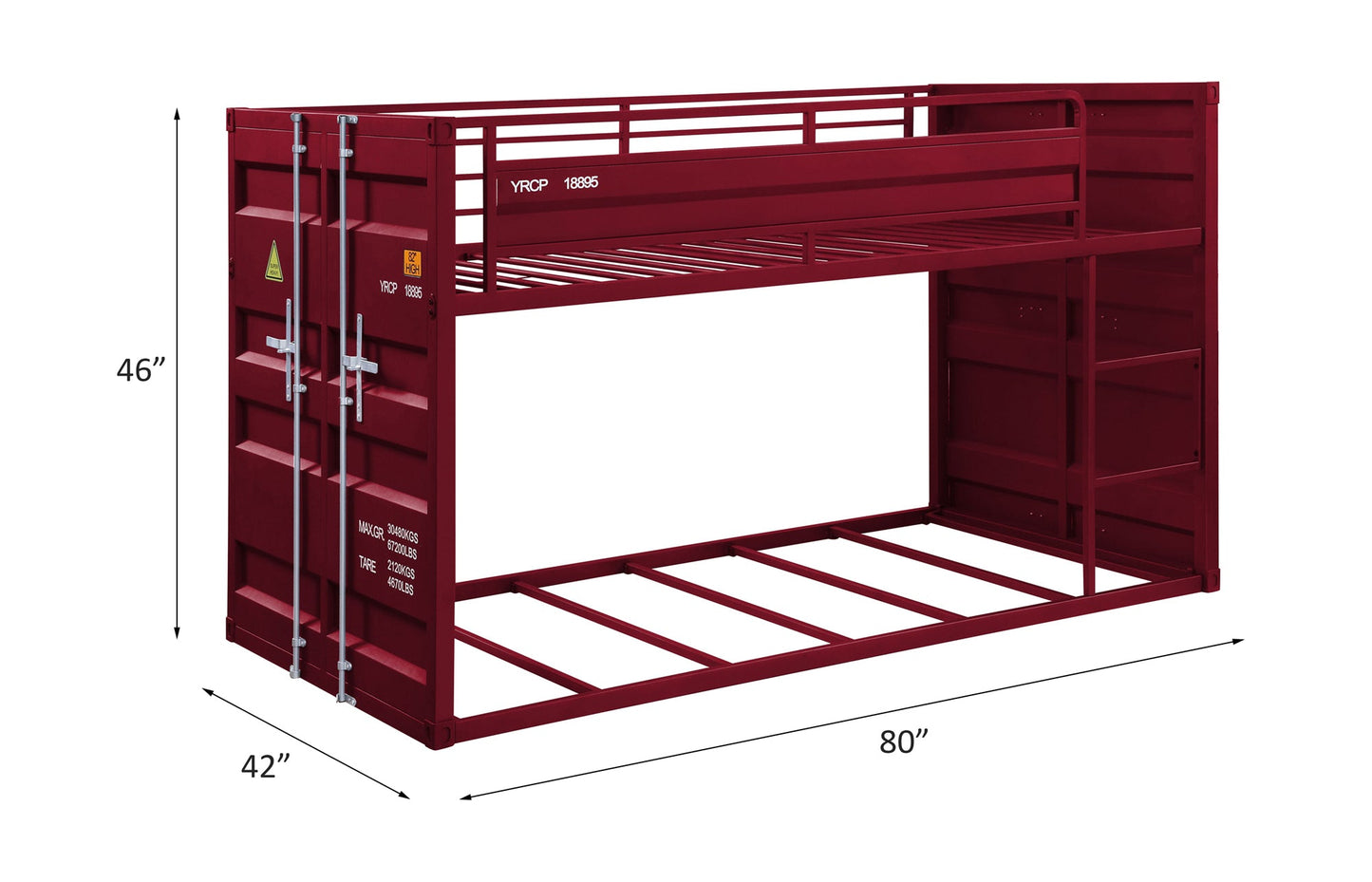 Cargo Red Finish Twin/Twin Bunk Bed - 1st Choice Furniture Direct