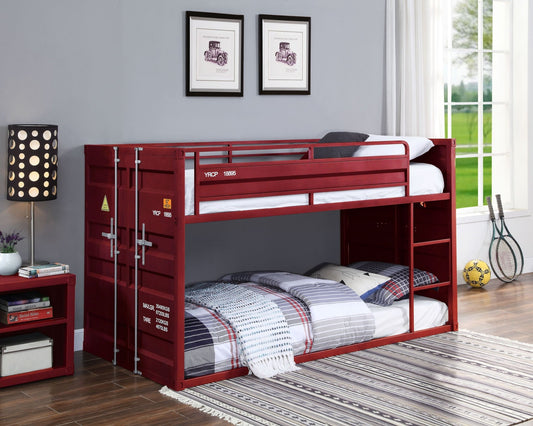Cargo Red Finish Twin/Twin Bunk Bed - 1st Choice Furniture Direct