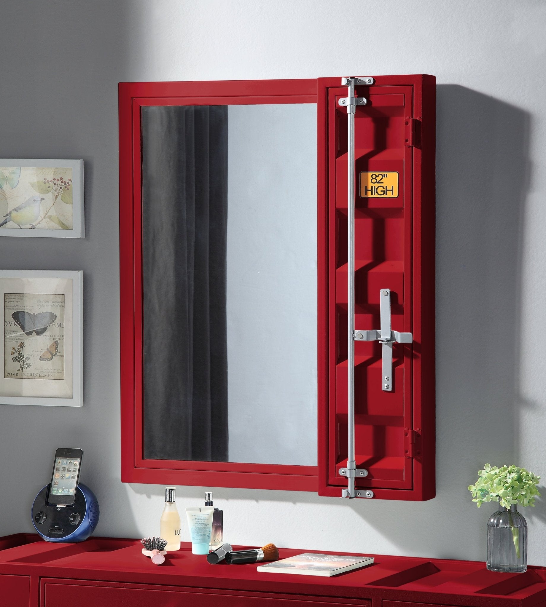 Cargo Red Finish Vanity Mirror - 1st Choice Furniture Direct