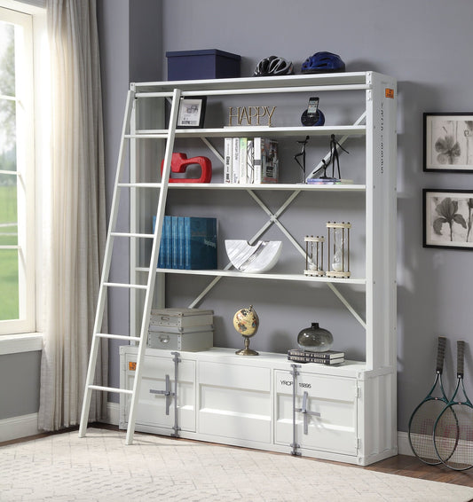 Cargo White Finish Bookcase W/Ladder - 1st Choice Furniture Direct