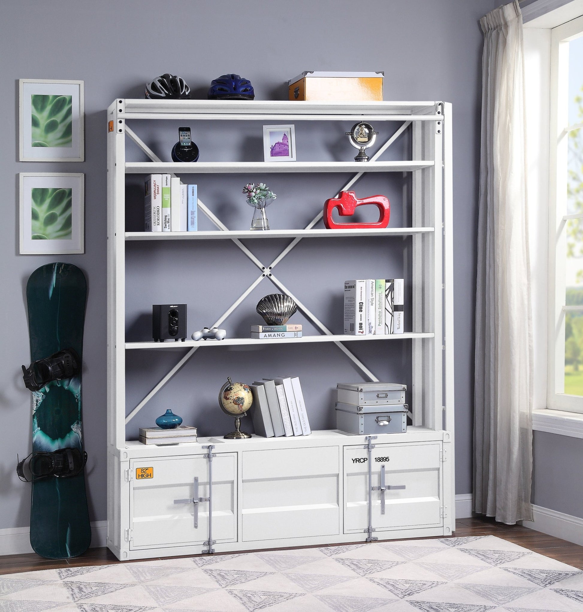 Cargo White Finish Bookcase W/Ladder - 1st Choice Furniture Direct
