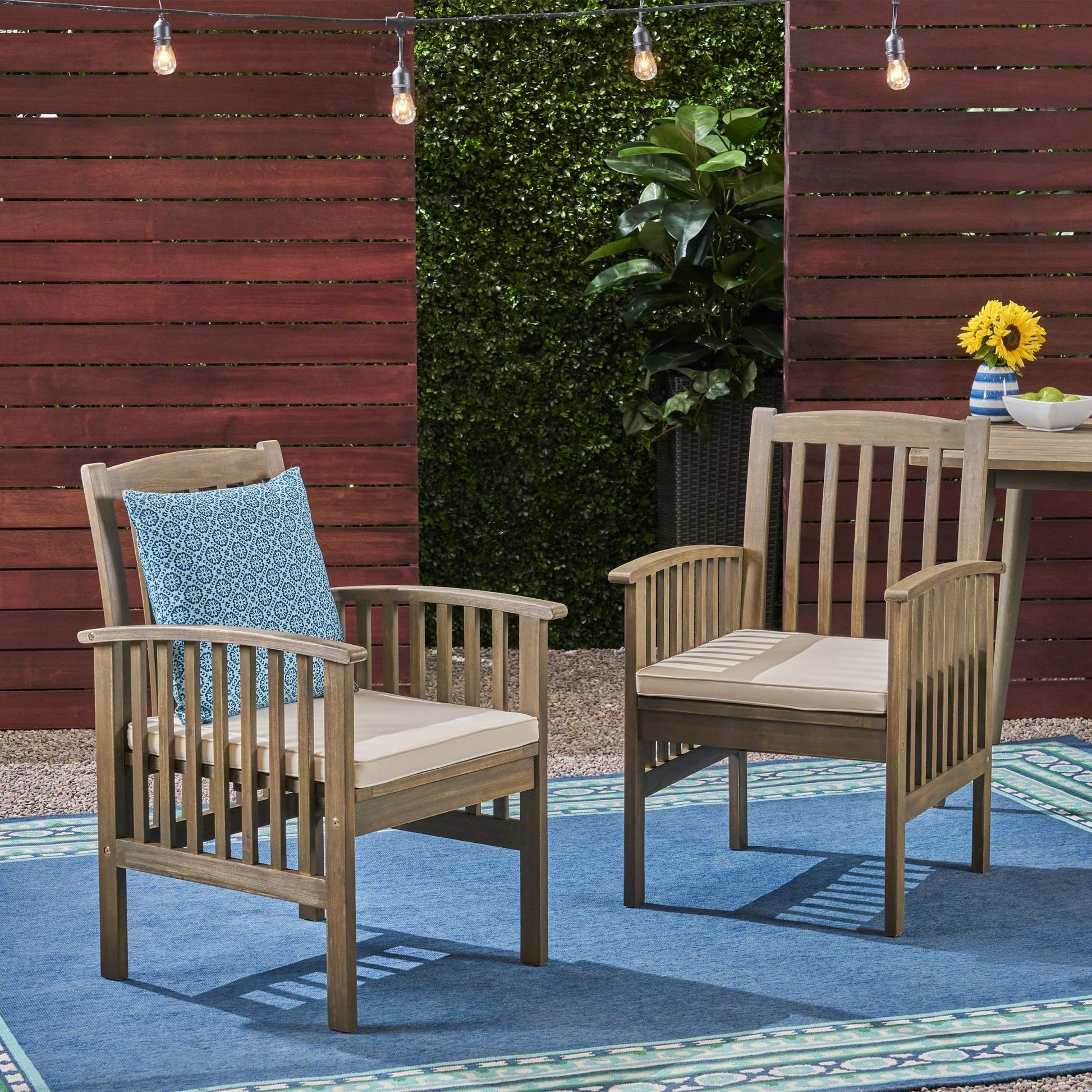 CASA Acacia Dining Chair Set with Cushions, Grey and Cream,2PCS - 1st Choice Furniture Direct
